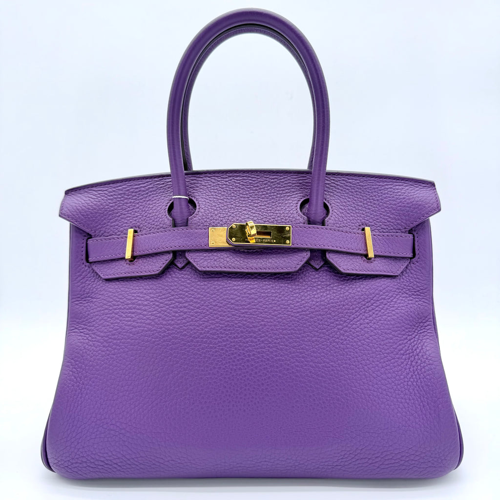 Birkin 30 Clemence Leather Bag Purple With Gold Hardware