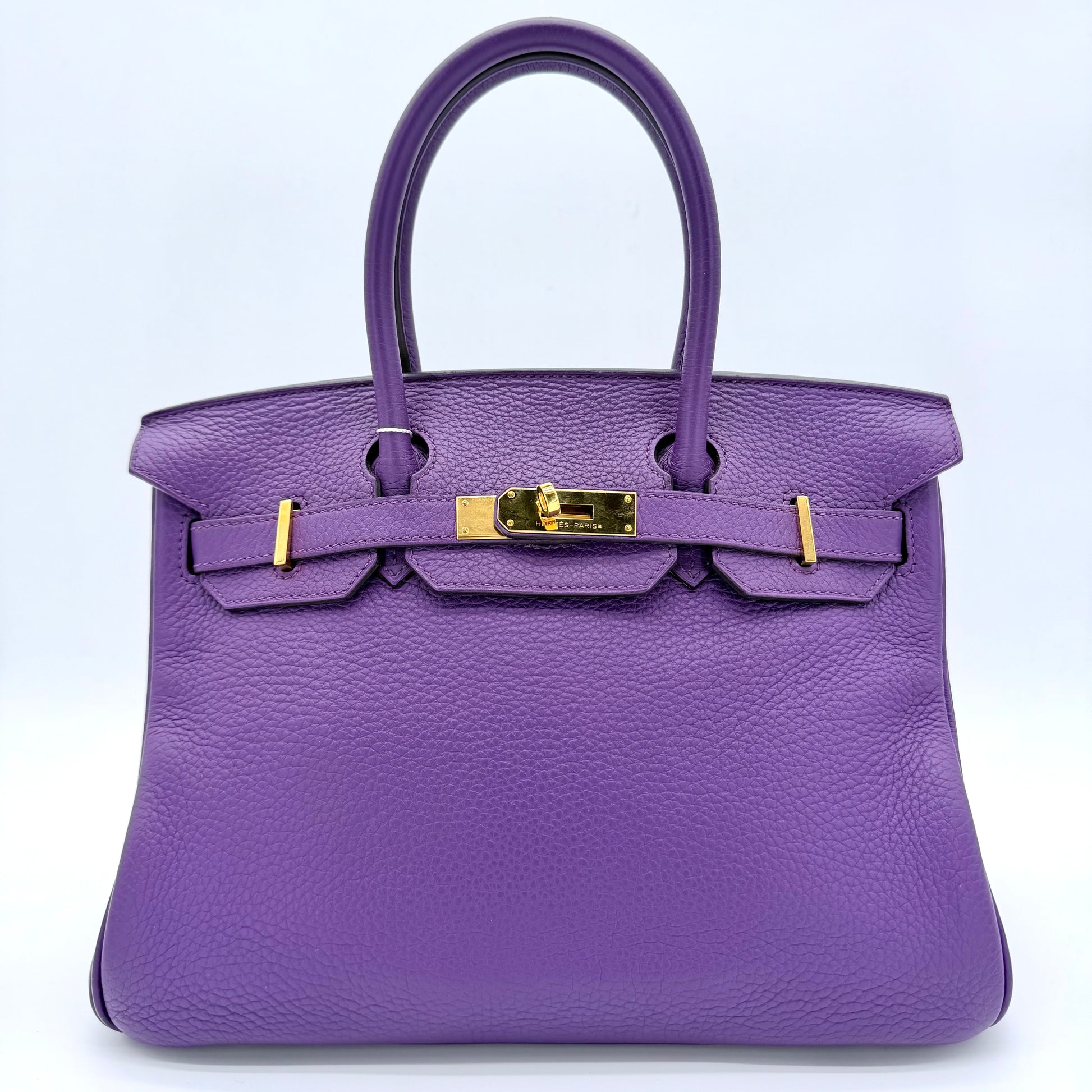 Birkin 30 Clemence Leather Bag Purple With Gold Hardware