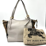 BURBERRY Leather/Check Canterbury Tote Light Grey/Beige