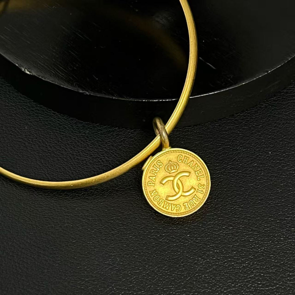 Chanel CC Logo Bangle Bracelet Metal twins LDJ4291