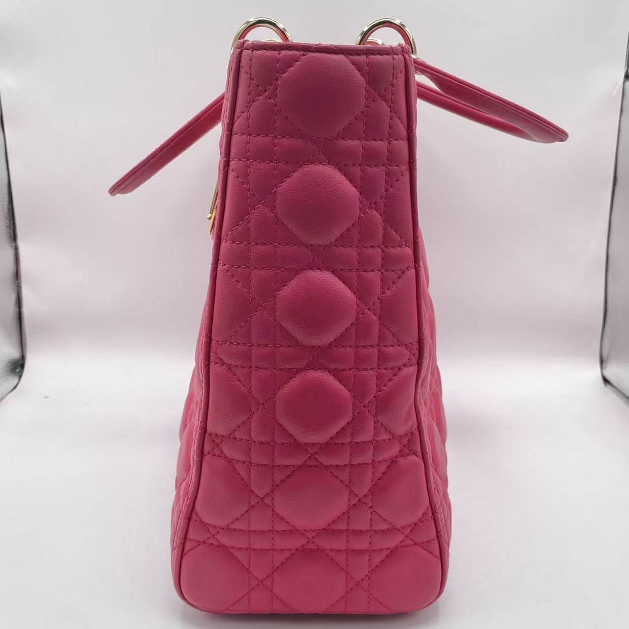 Lambskin Cannage Large Red Lady Dior Shoulder Bag