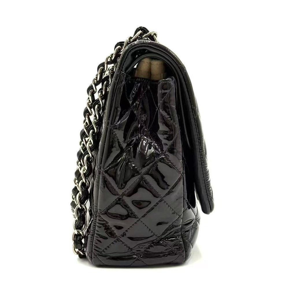 Patent Quilted Maxi  Double Flap Black