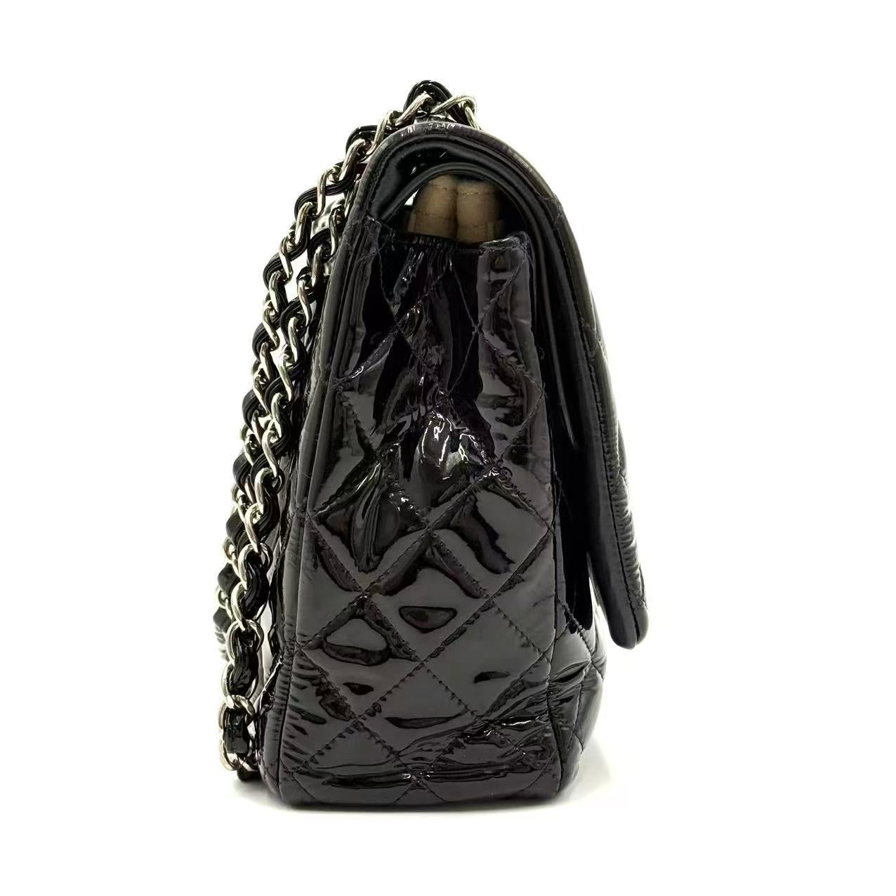 Patent Quilted Maxi  Double Flap Black