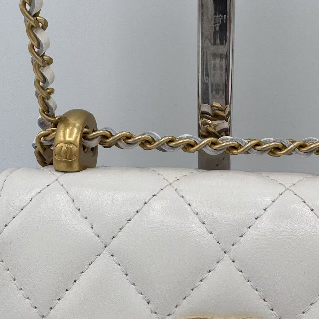 Chanel  Calfskin Quilted Perfect Fit Coin Purse With Chain White