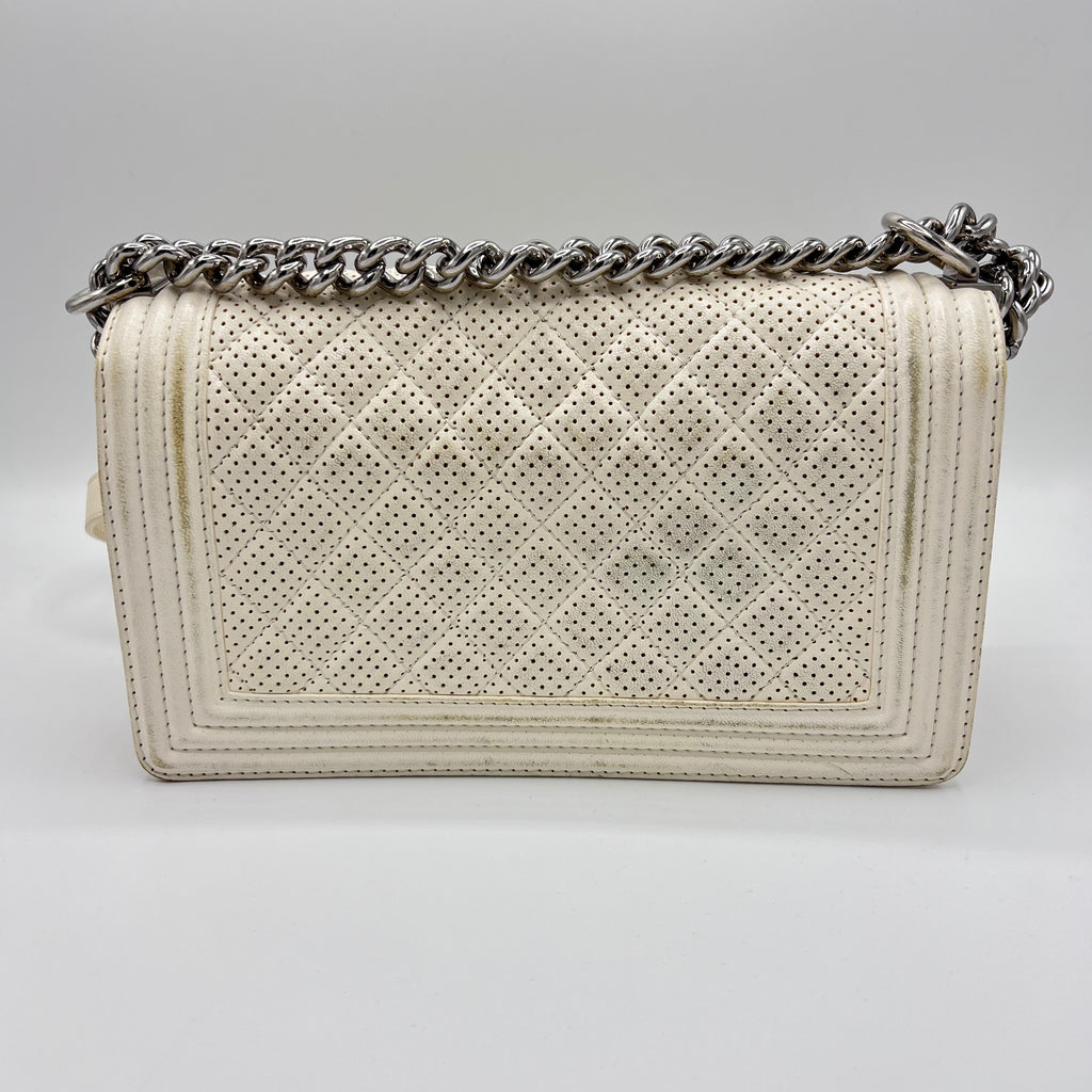 White Perforated Medium Boy Crossbody Bag