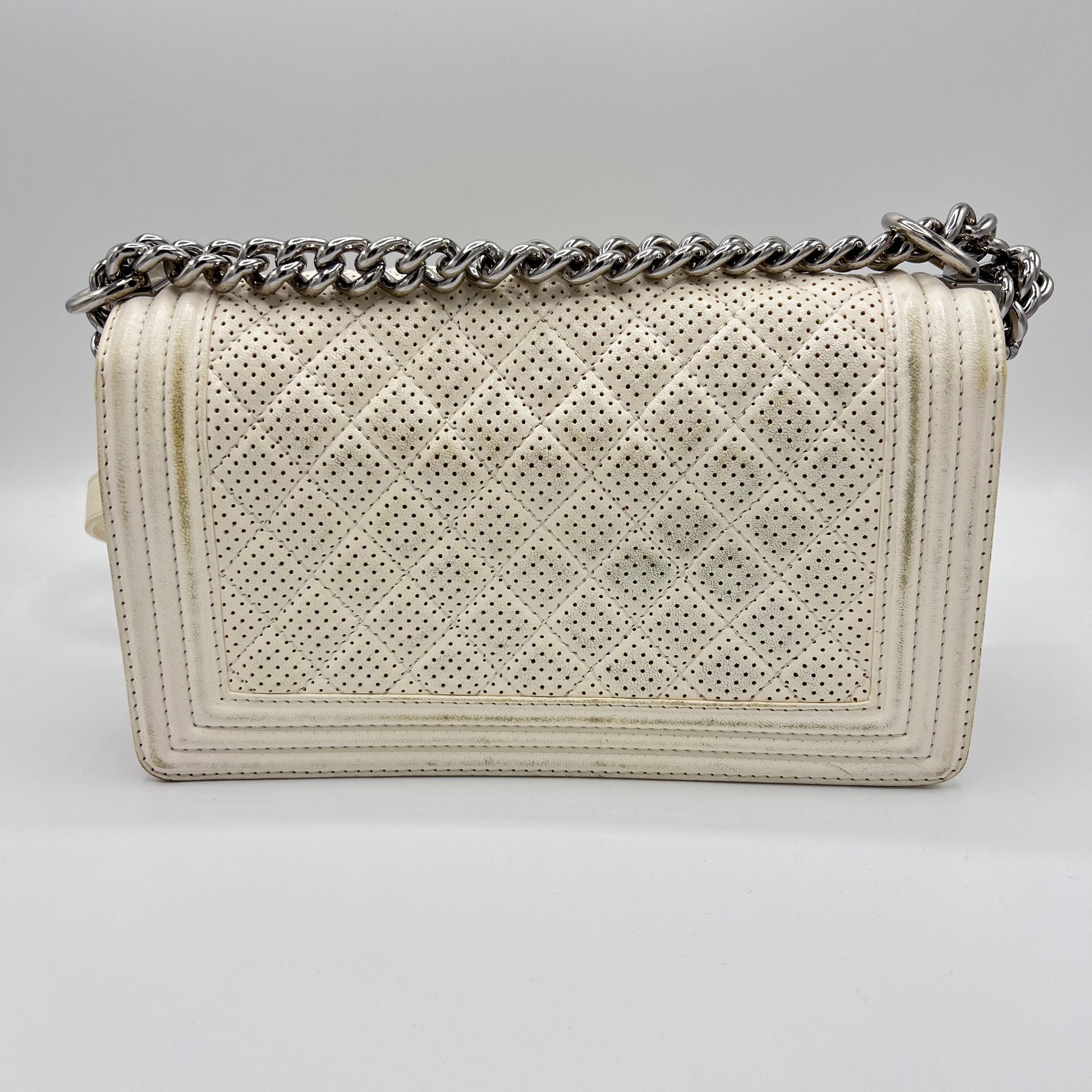 White Perforated Medium Boy Crossbody Bag