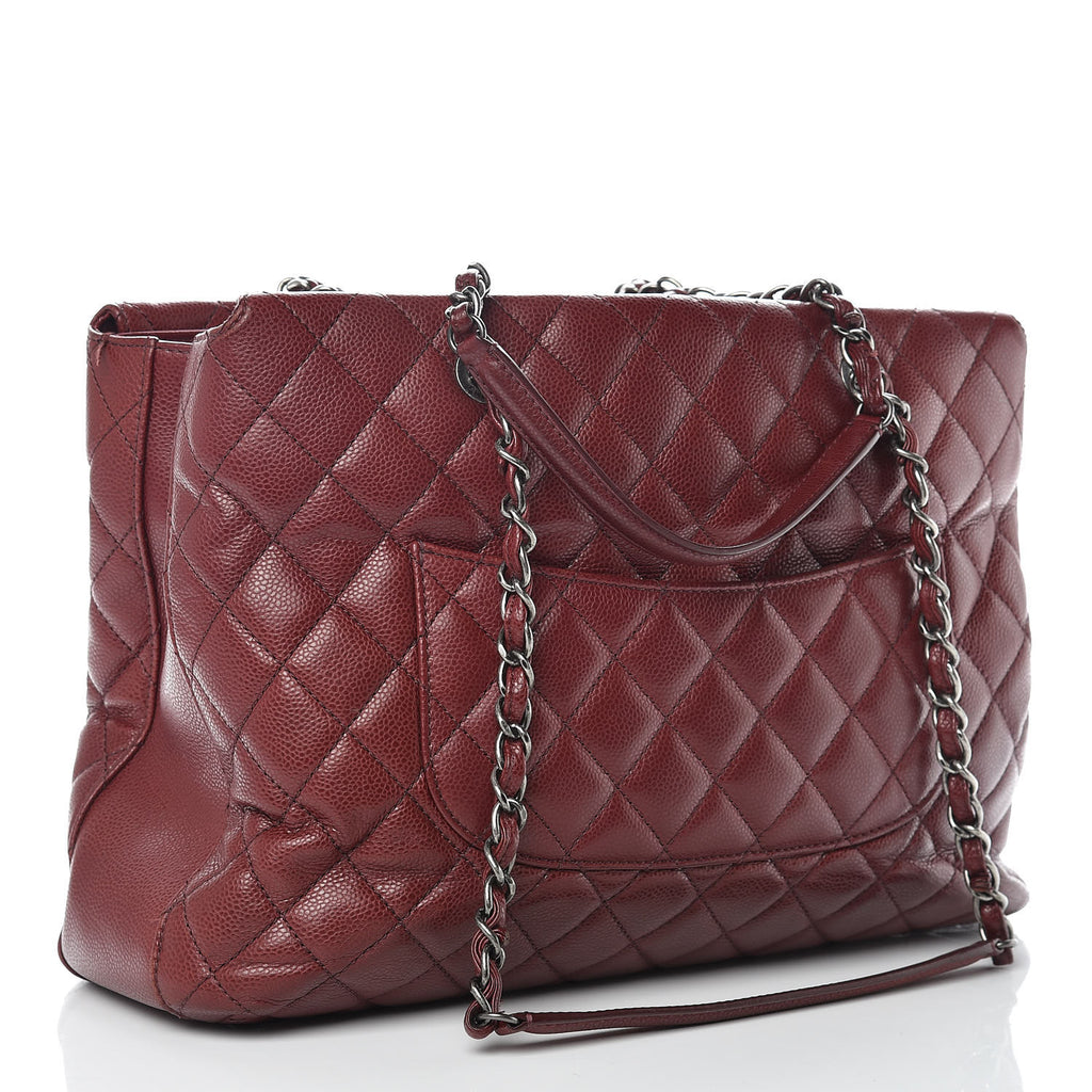 Caviar Quilted City Shopping Tote Dark Red Twins