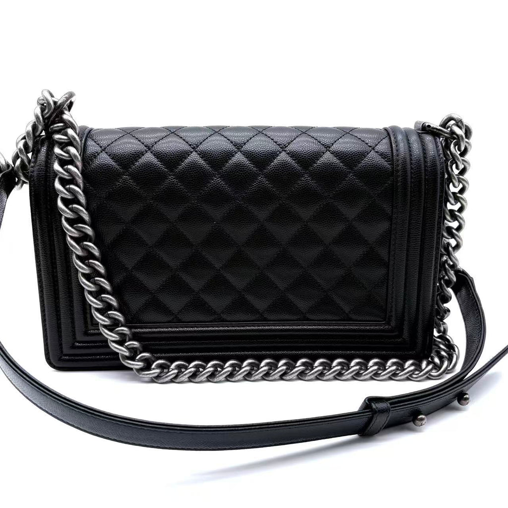 Boy Flap Bag Quilted Caviar Medium