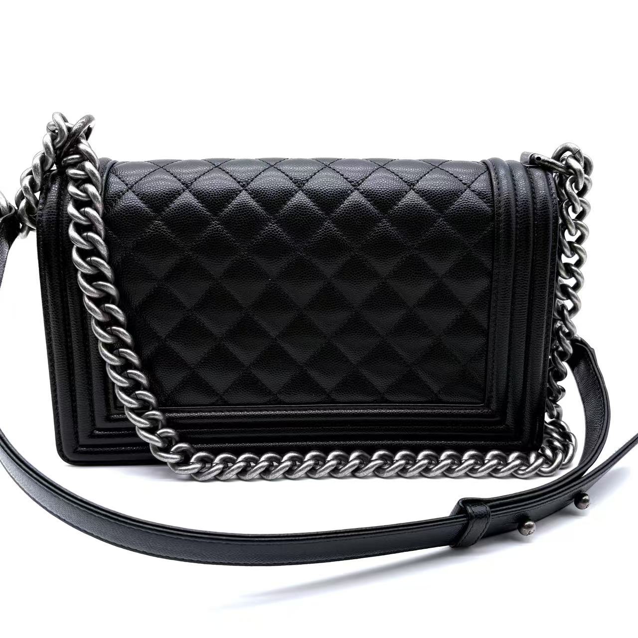 Boy Flap Bag Quilted Caviar Medium