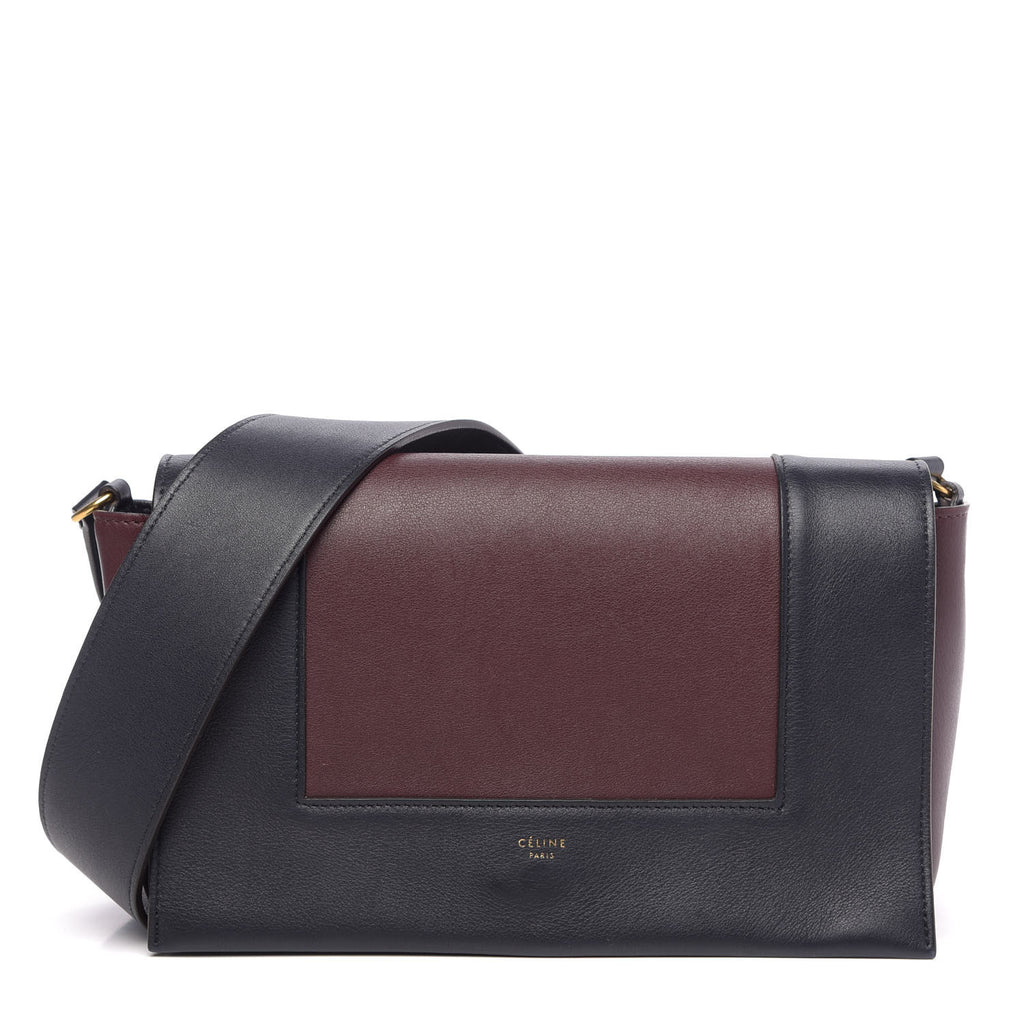Shiny Smooth Calfskin Medium Frame Shoulder Bag Steel Blue Plum - twins
