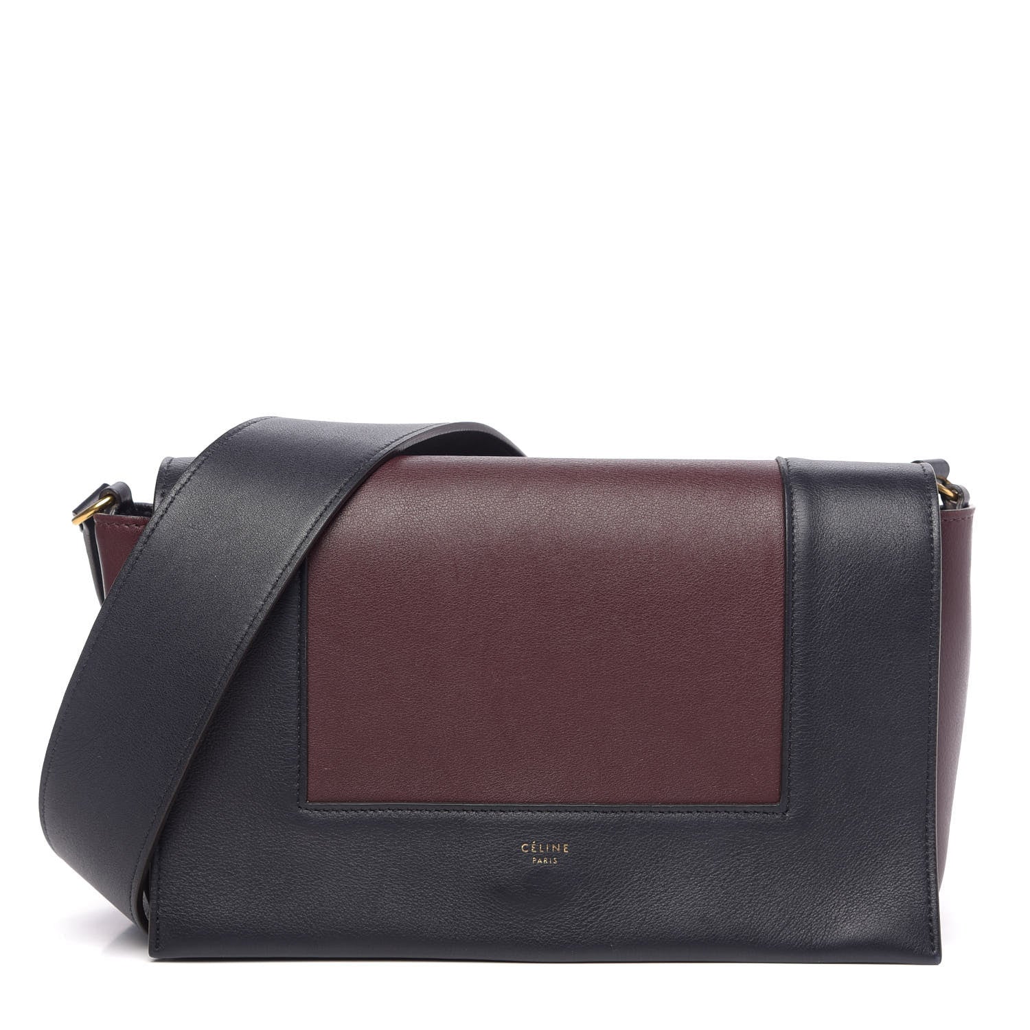 Shiny Smooth Calfskin Medium Frame Shoulder Bag Steel Blue Plum - twins