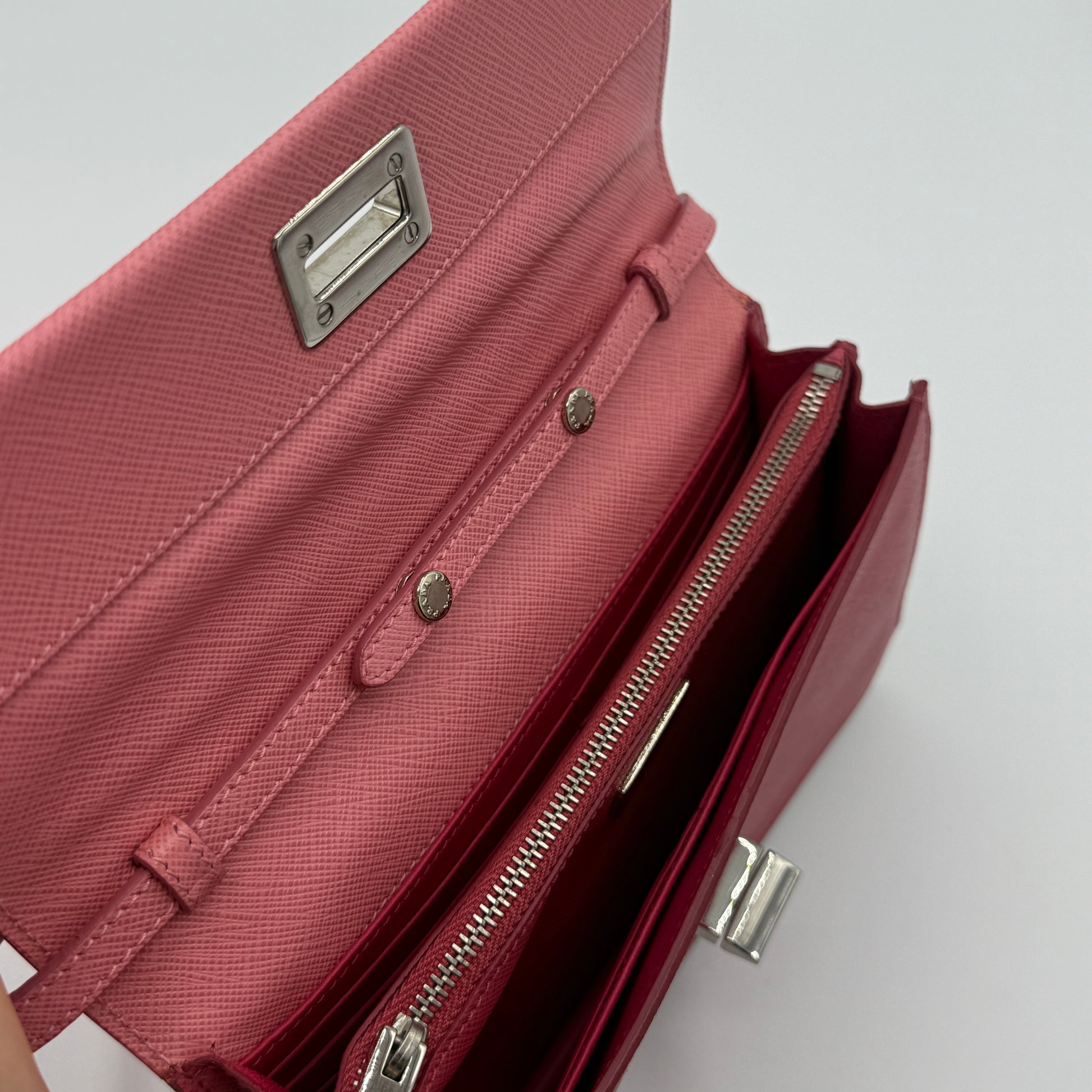 Turn Lock Wallet Crossbody Saffiano Leather Small