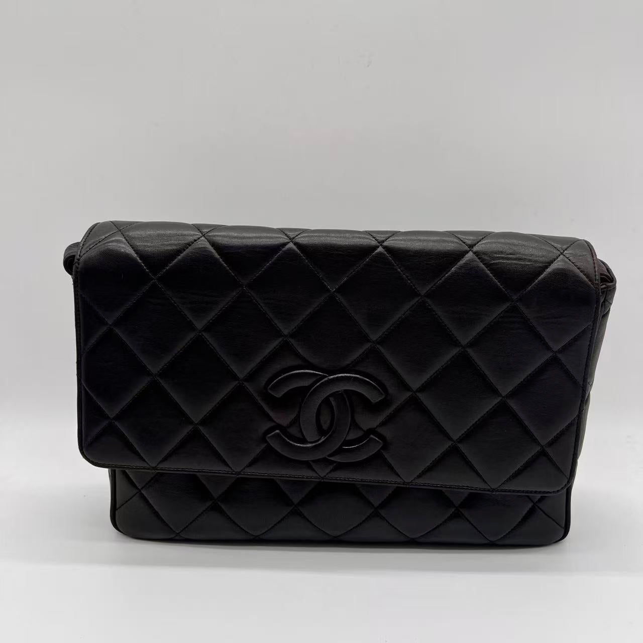 Matelasse Shoulder Bag Lamb Skin Dark Brown