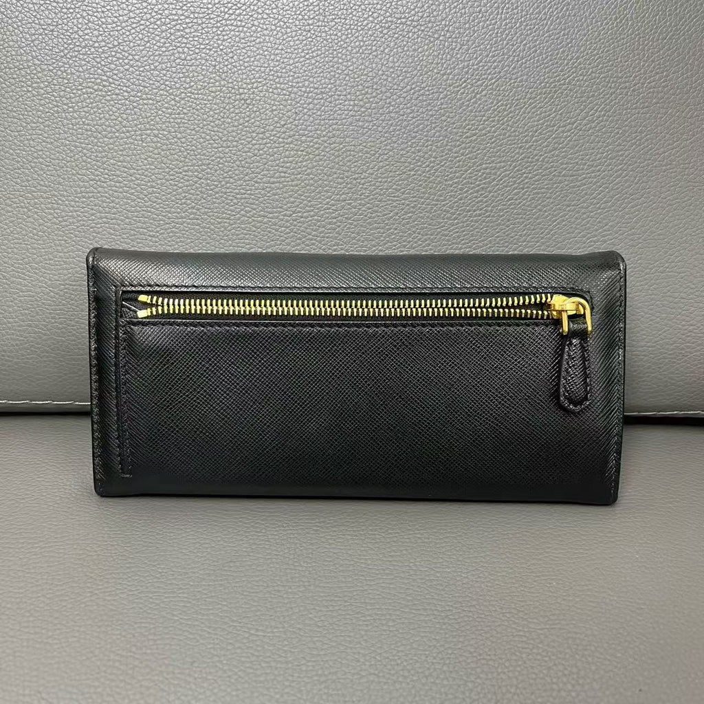 Prada Black Saffiano Continental Wallet Twins LDJ4331
