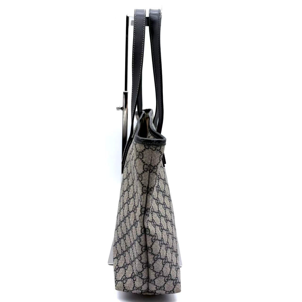 GG Supreme Monogram Medium Zippered Shopping Tote Dark Brown