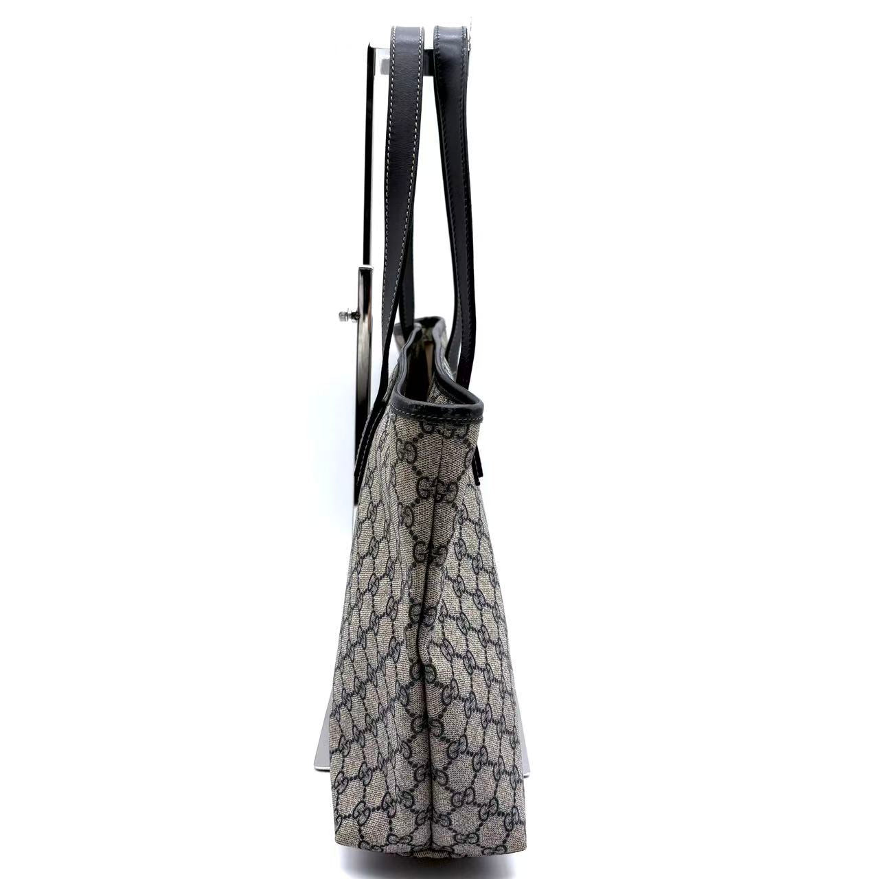 GG Supreme Monogram Medium Zippered Shopping Tote Dark Brown