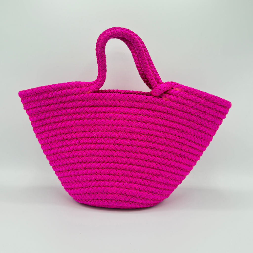Nylon Lambskin Woven Small Ibiza Basket With Strap Lipstick Pink