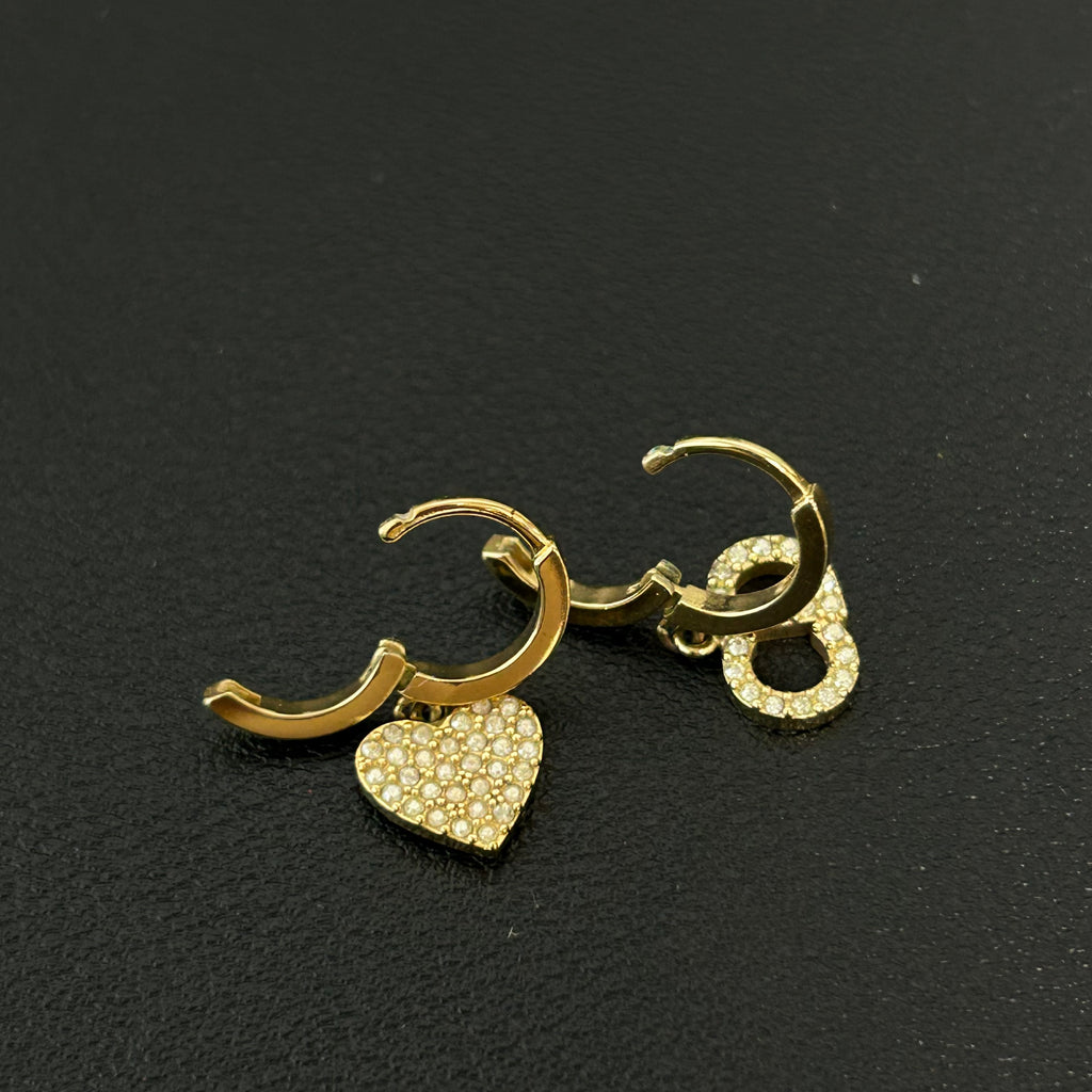 Christian Dior Crystal Heart Clair D Lune Hoop Drop Earrings Twins LDZ287