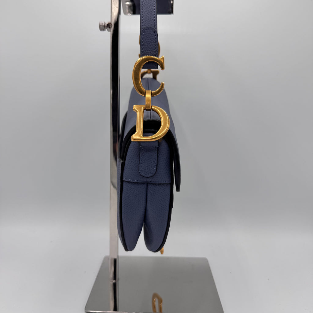 Christian Dior  Grained Calfskin Mini Saddle Bag Denim Blue