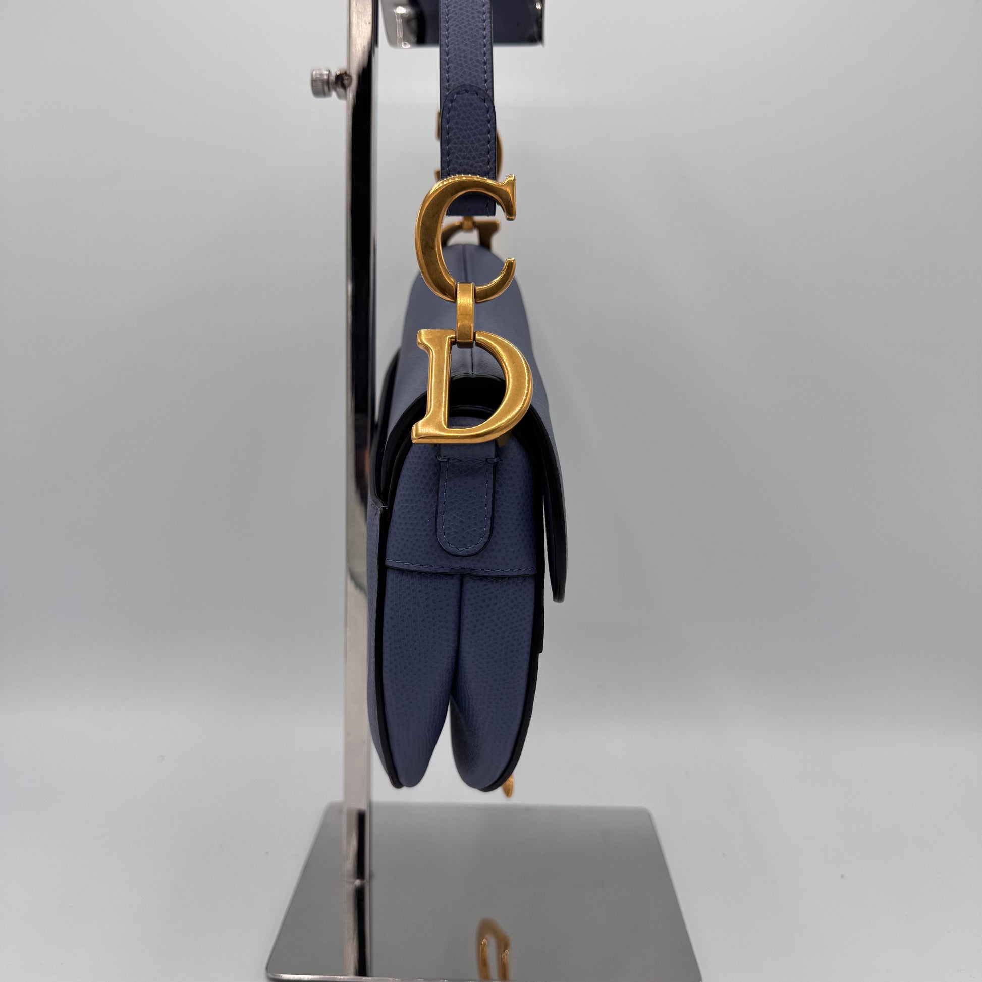 Christian Dior  Grained Calfskin Mini Saddle Bag Denim Blue