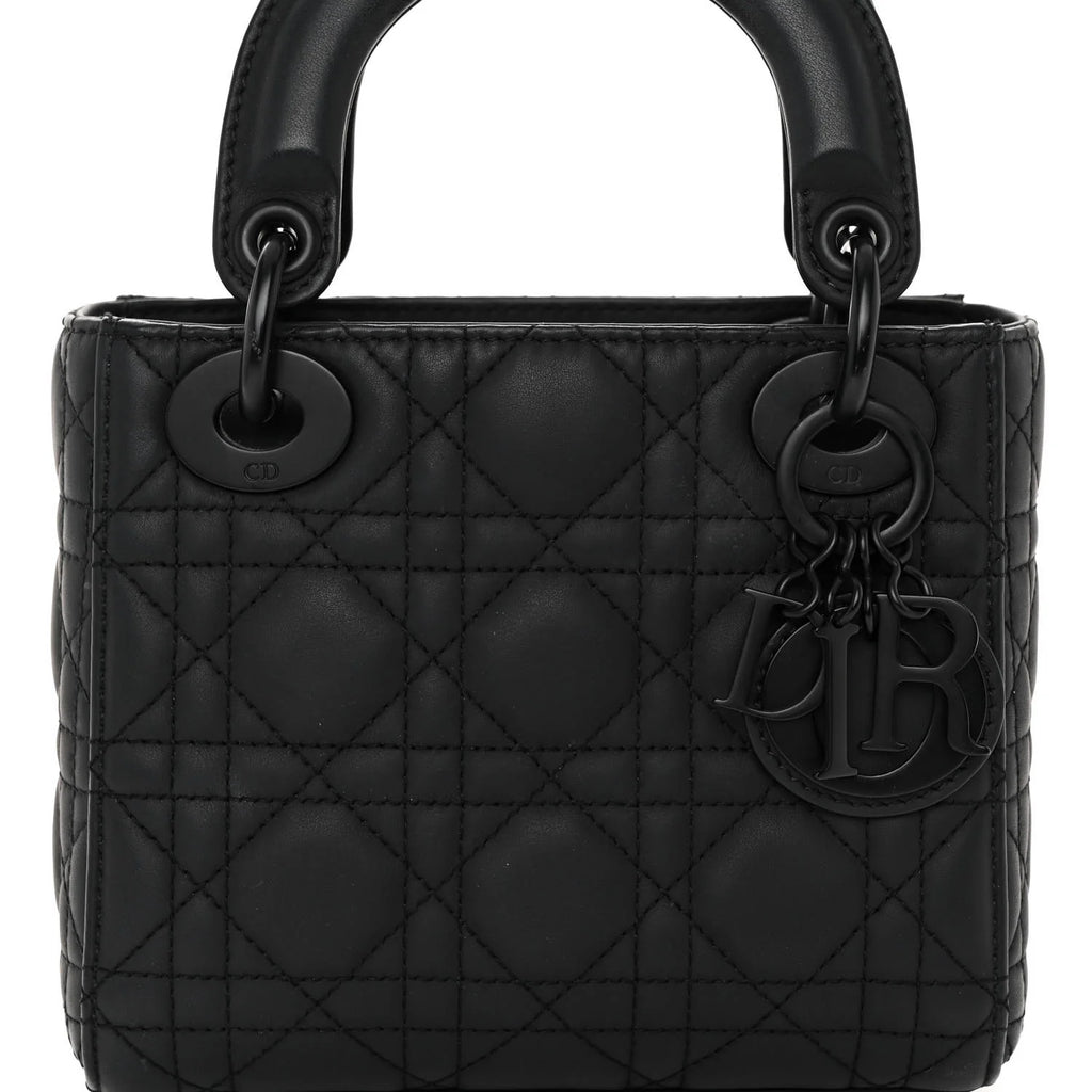 Mini Lady Dior handbag Black matte calfskin leather with cannage pattern  Twins LDJ4277