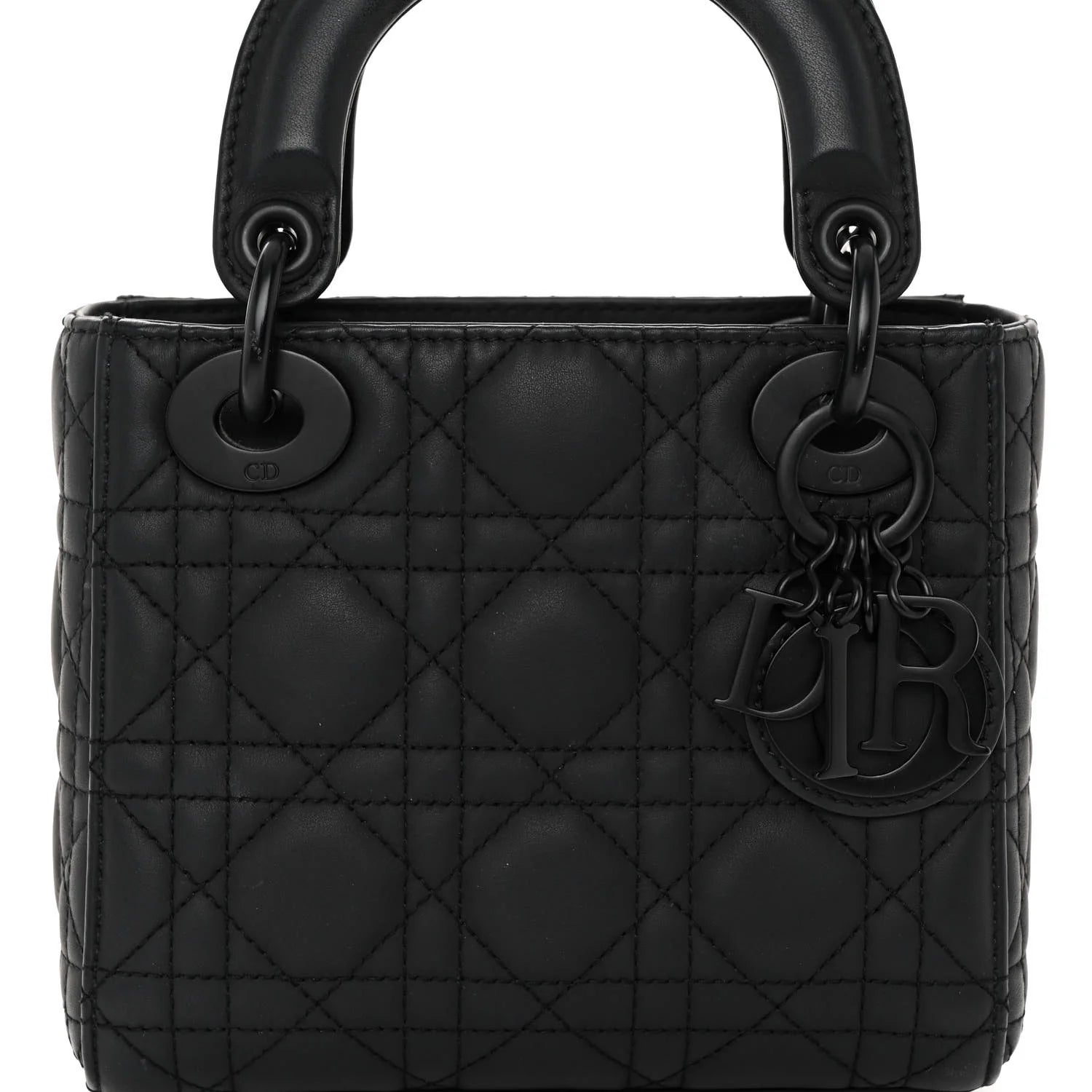 Mini Lady Dior handbag Black matte calfskin leather with cannage pattern  Twins LDJ4277
