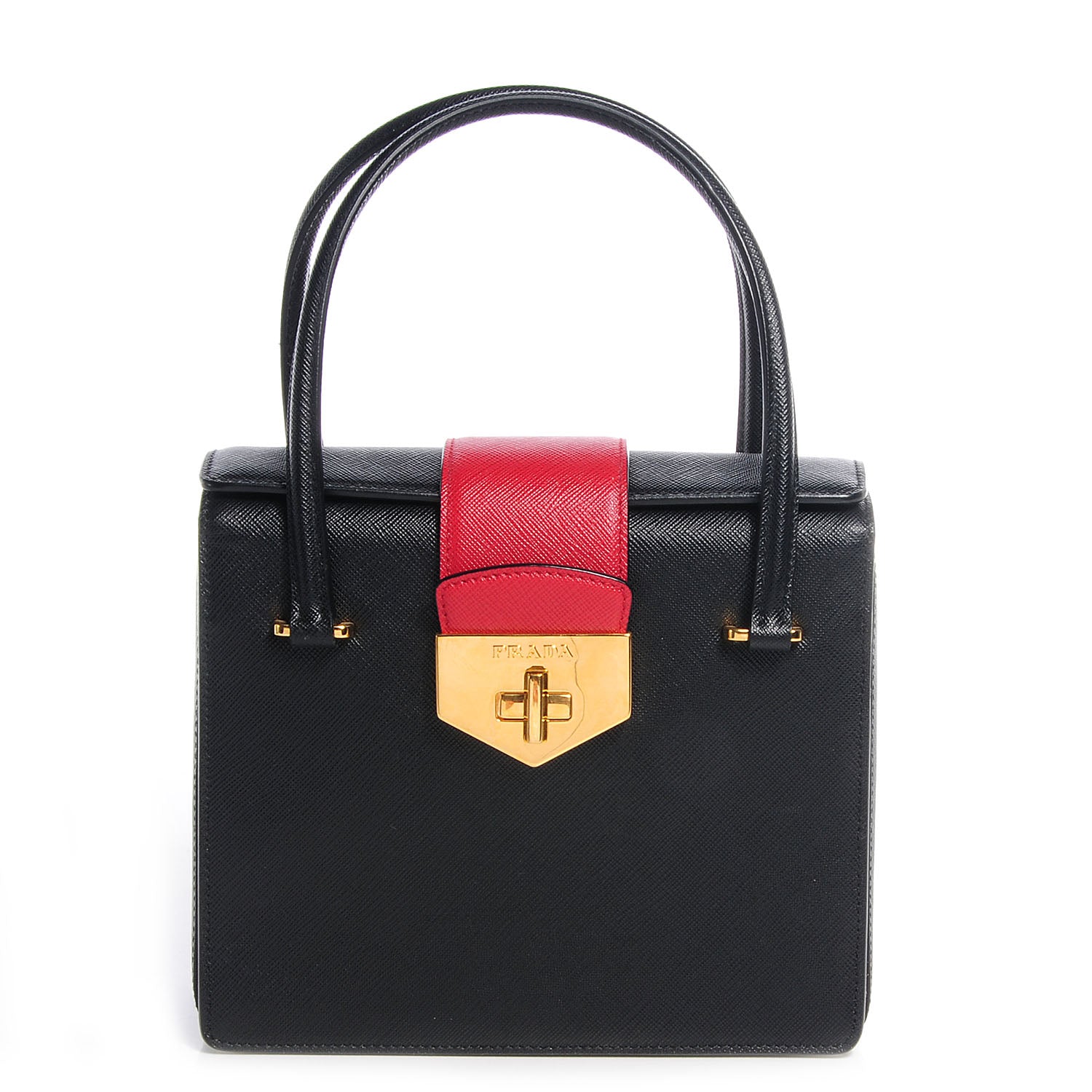 Saffiano Tri-Color Turn Lock Satchel Black Talco Rosso - twins
