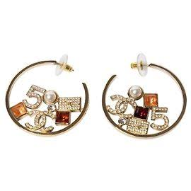Chanel Multicolor Gold N°5 Timeless Large Hoop Earrings Twins LDJ6730