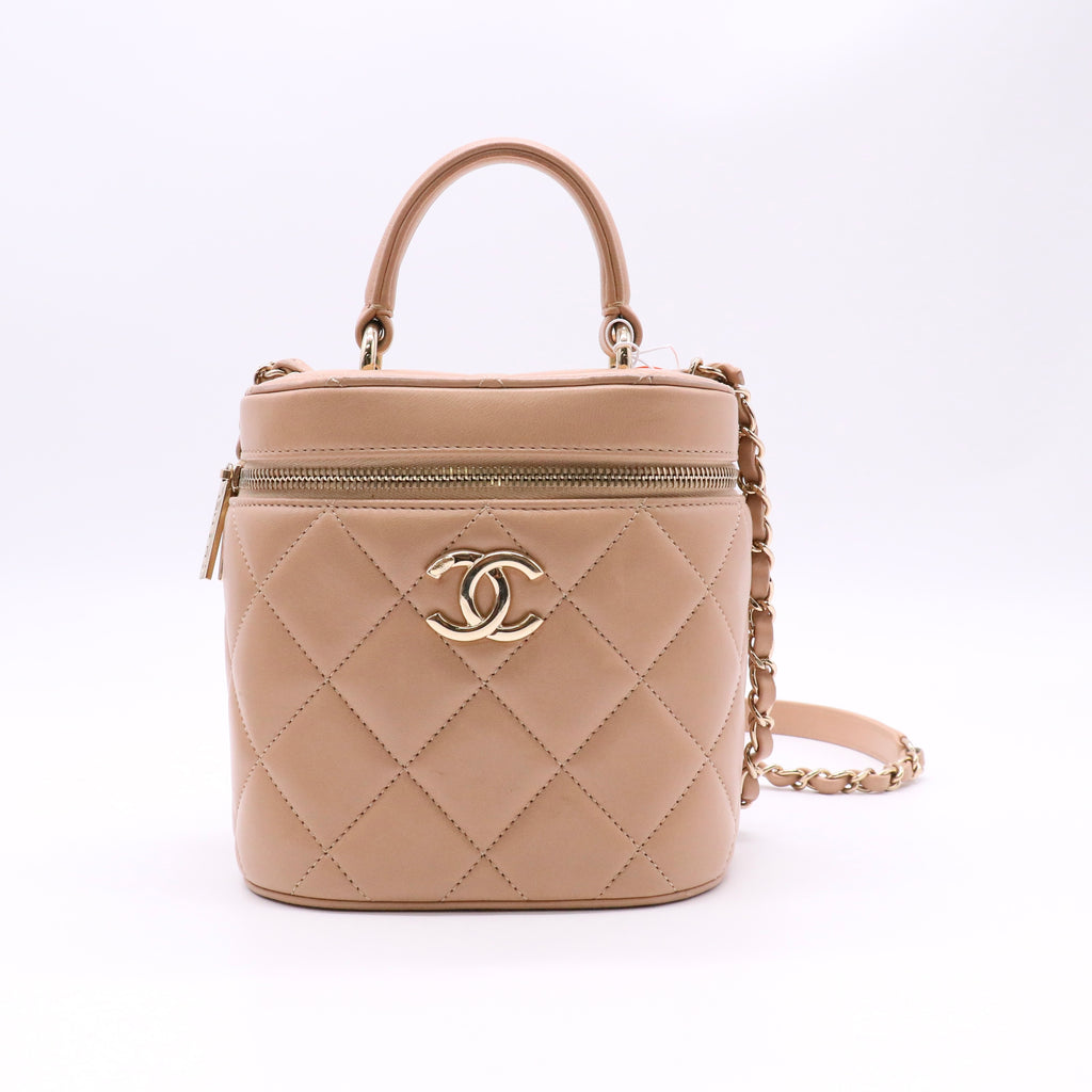 Chanel Lambskin Quilted Trendy Vanity Case Beige Twins LDZ819