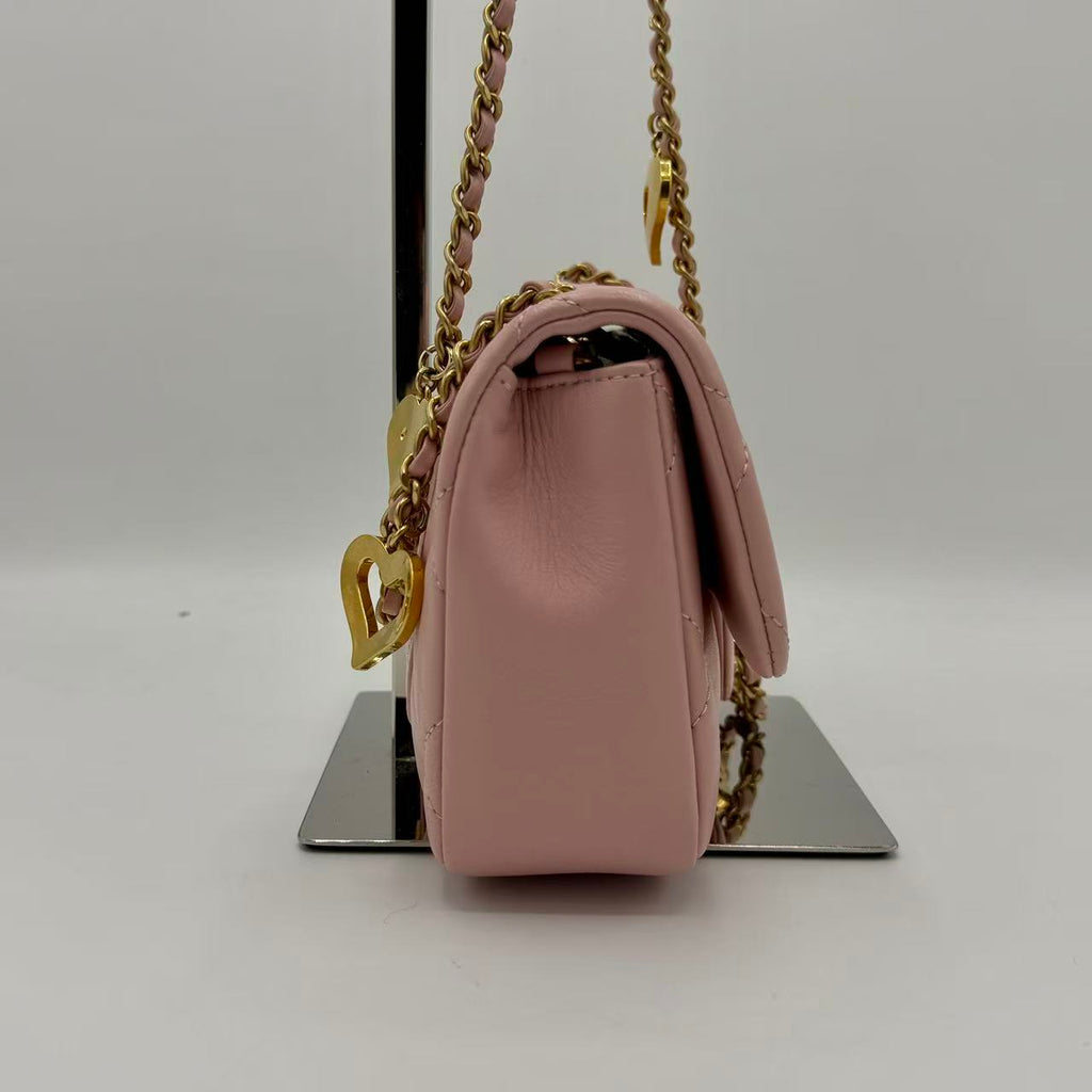 Sweet Heart Chain Flap Bag Quilted Lambskin Mini