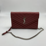 Classic Monogram Wallet on Chain Matelasse Chevron Leather Medium Red