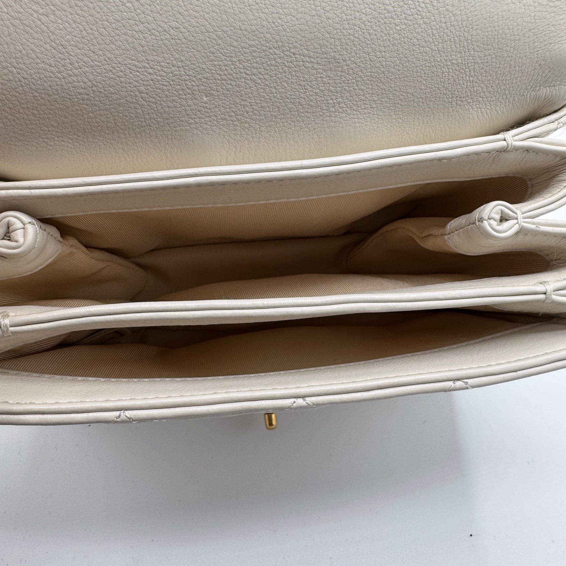 Chanel  Calfskin Quilted Accordion Pearl CC Flap Bag White