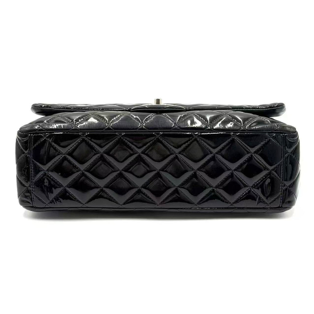 Patent Quilted Maxi  Double Flap Black