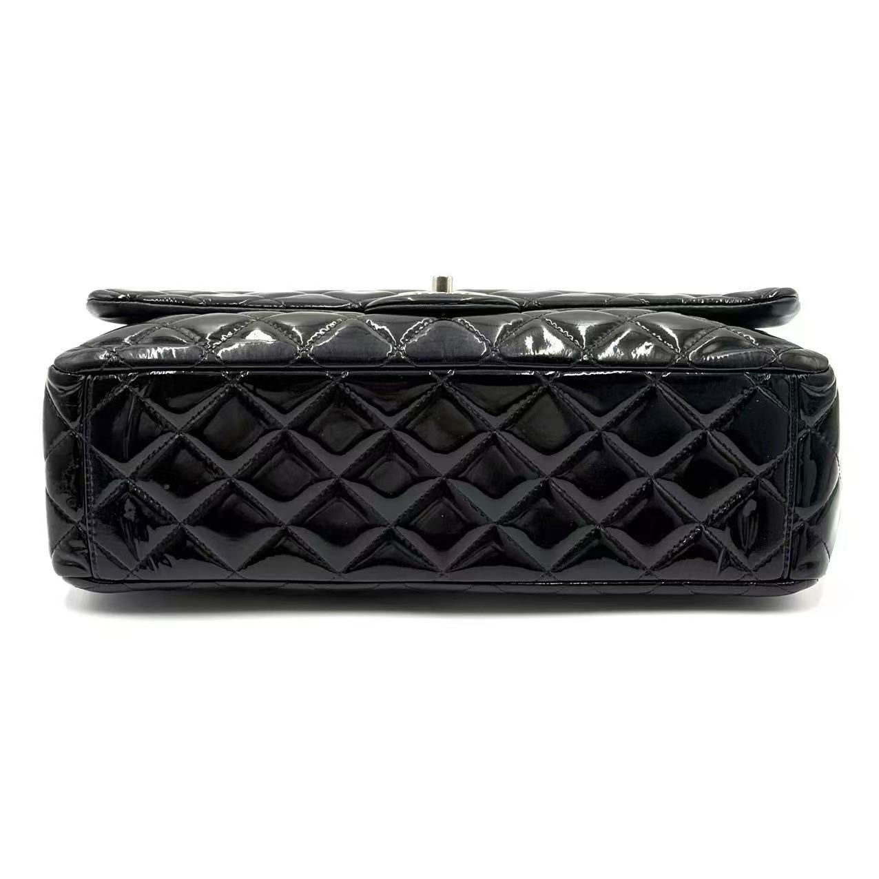 Patent Quilted Maxi  Double Flap Black