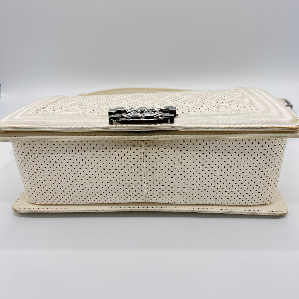 White Perforated Medium Boy Crossbody Bag