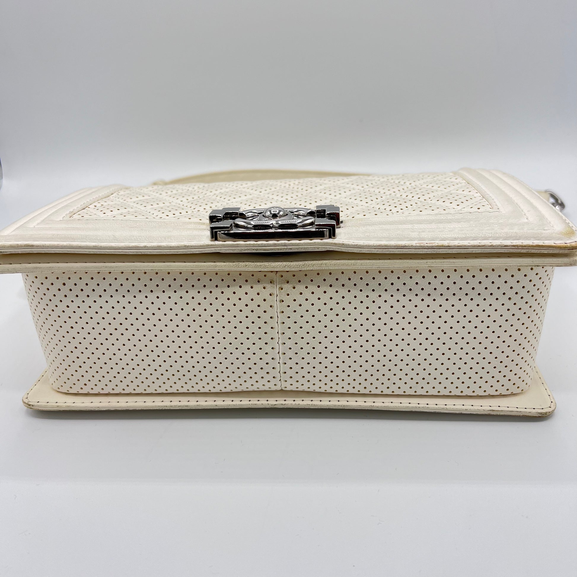 White Perforated Medium Boy Crossbody Bag