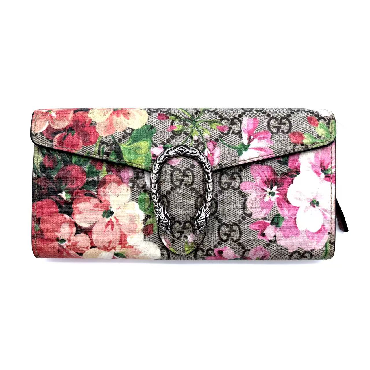Dionysus Chain Wallet Blooms Print GG Coated Canvas Long