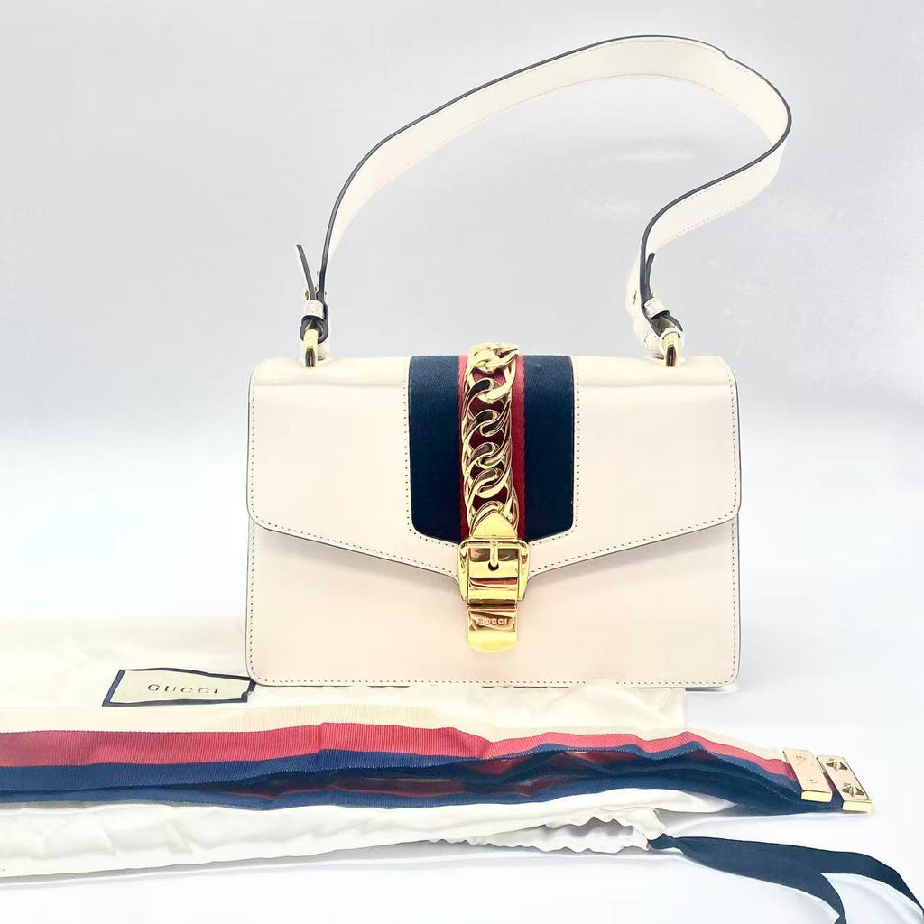 White Leather Vintage Web Mini Sylvie Shoulder Bag