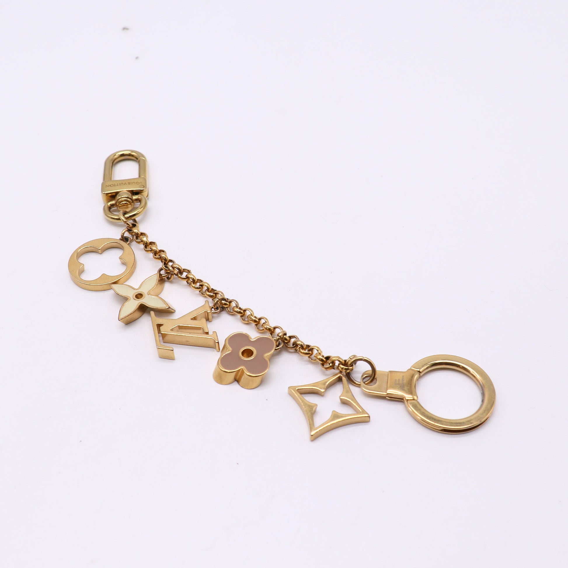 Louis Vuitton Brass Enamel Fleur De Monogram Bag Charm Twins LDJ5468