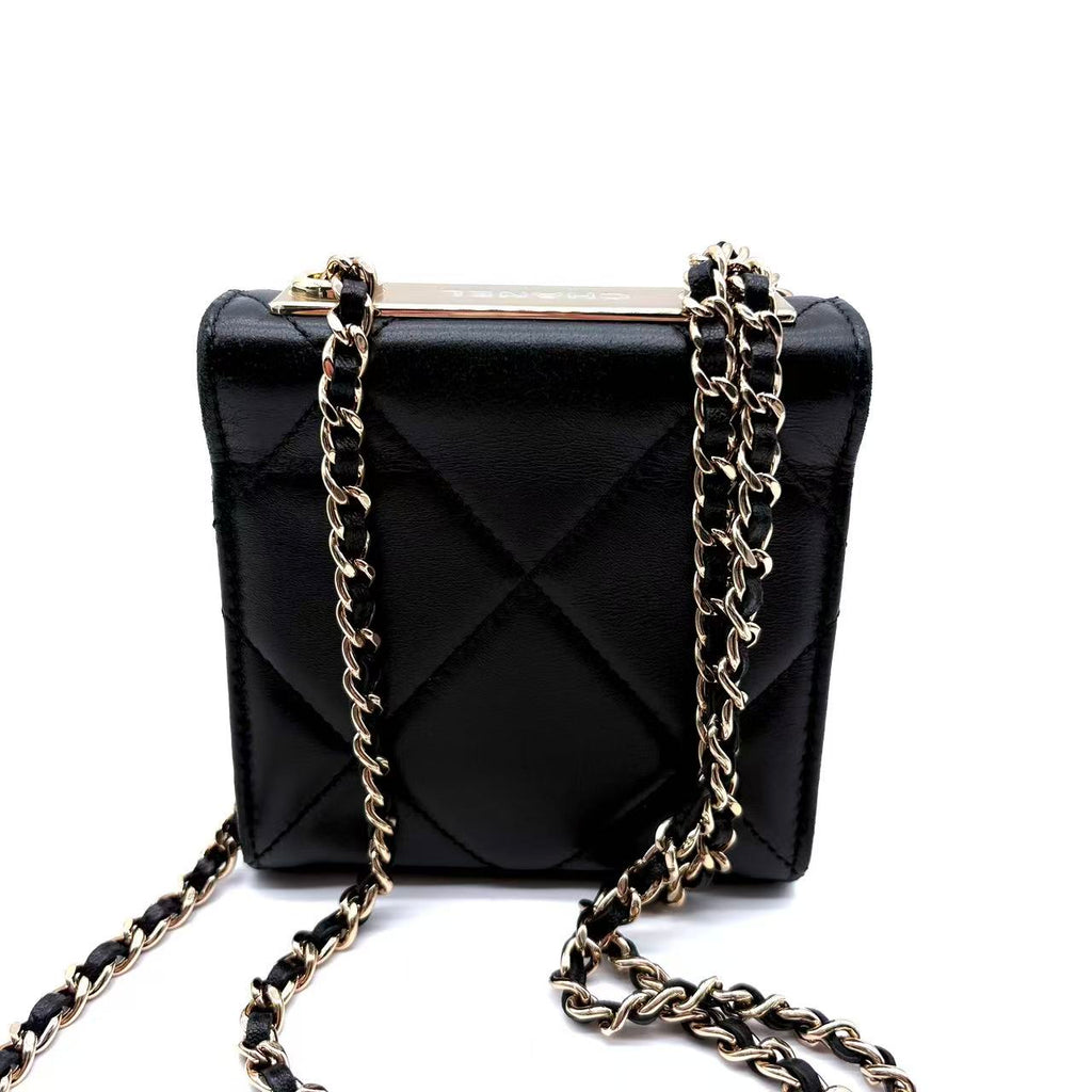 Lambskin Quilted Mini Trendy CC Chain Wallet Black