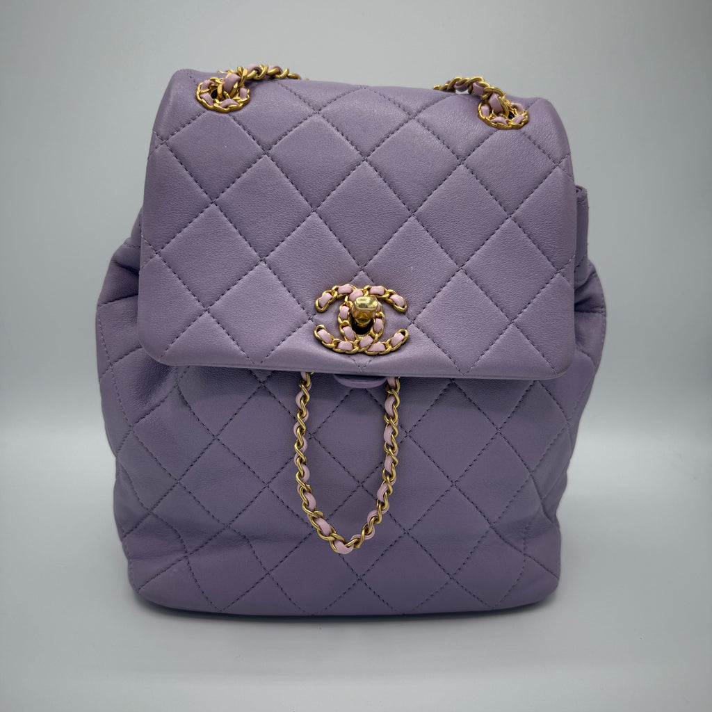 Chain Infinity Drawstring Backpack Quilted Lambskin Small