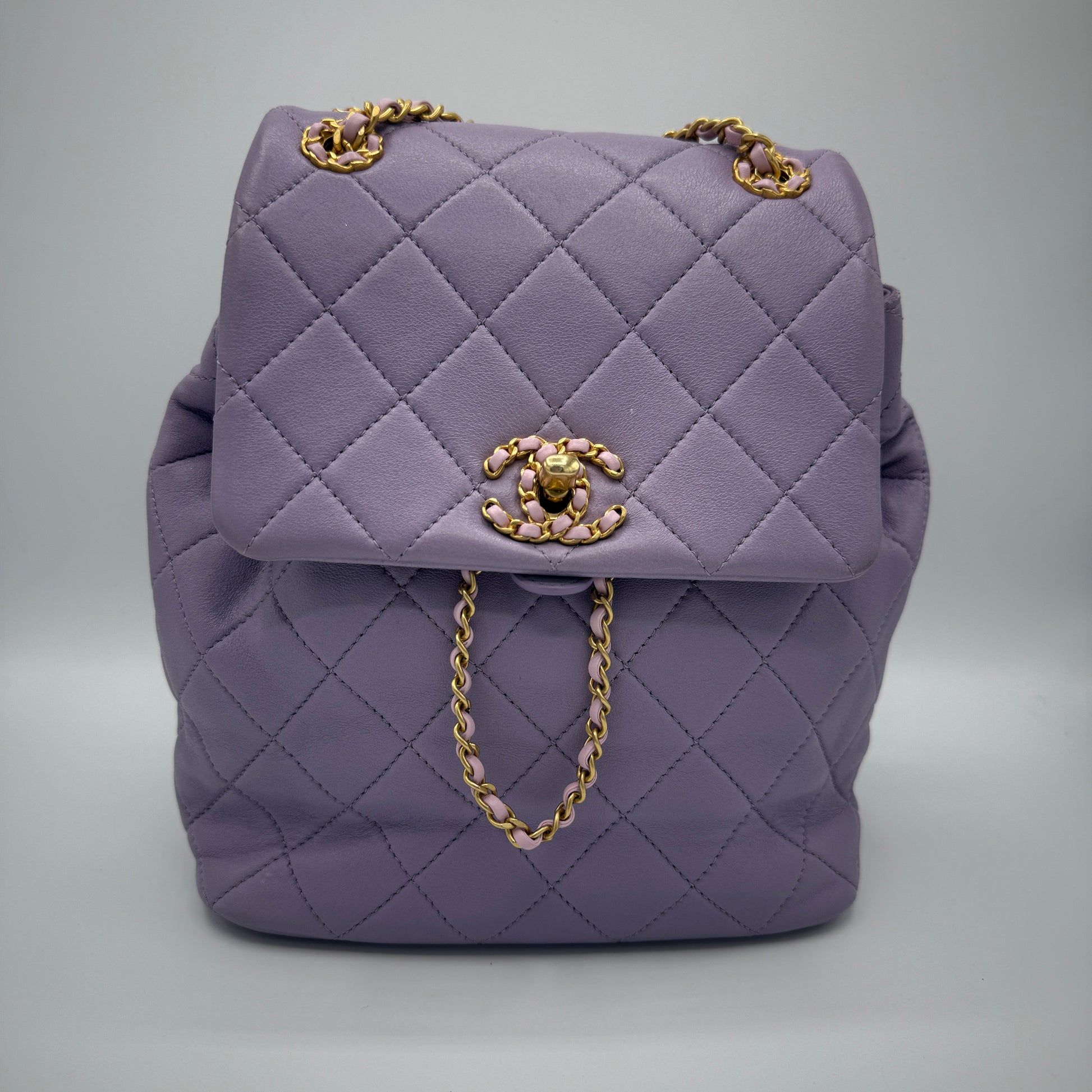 Chain Infinity Drawstring Backpack Quilted Lambskin Small