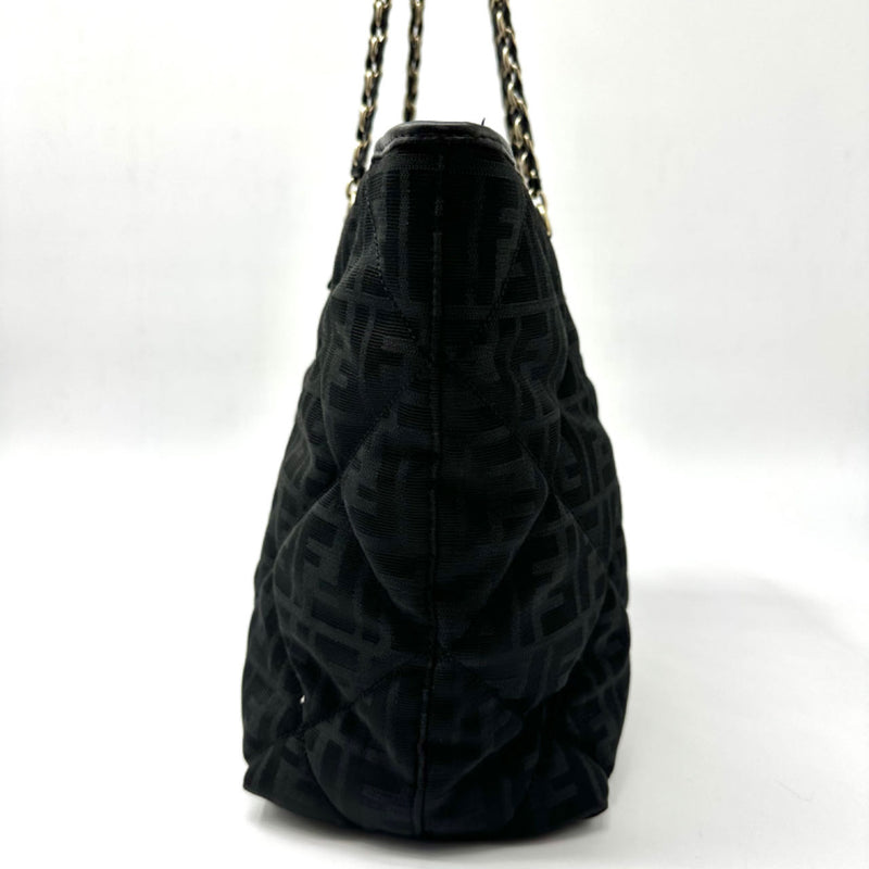 FENDI  Canvas Quilted FF Roll Tote Black