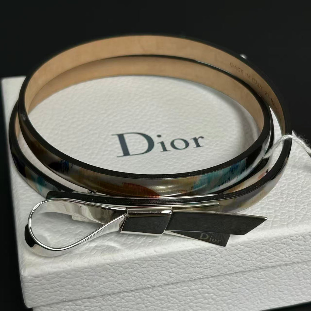 Dior Metallic Multicolor Print Leather Bow Belt LDZ0089