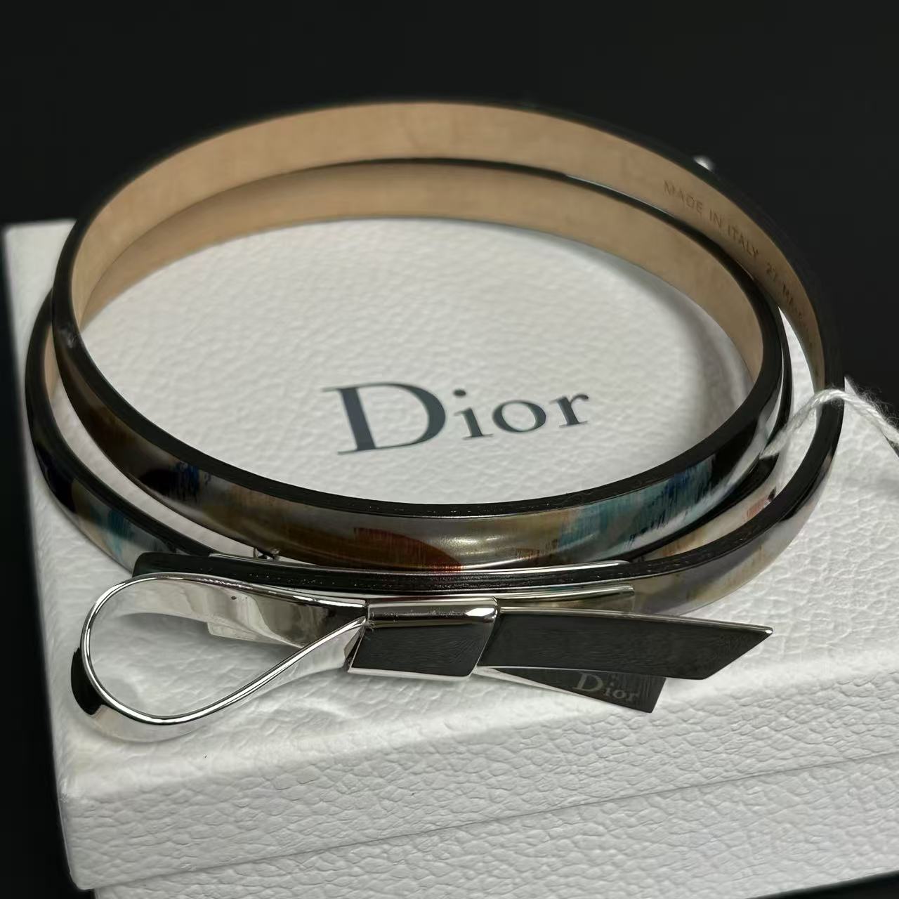 Dior Metallic Multicolor Print Leather Bow Belt LDZ0089