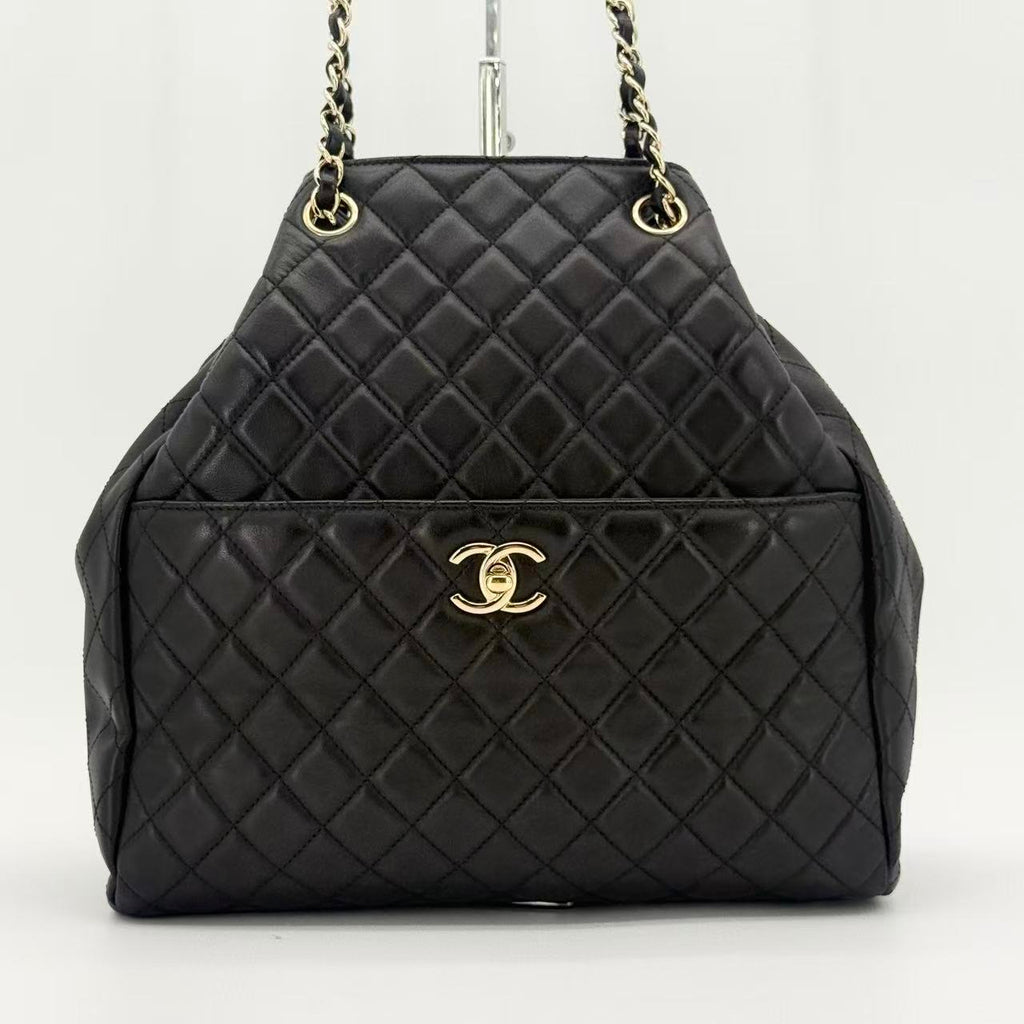 Quilted Lambskin Leather Drawstring Bucket Shoulder Bag