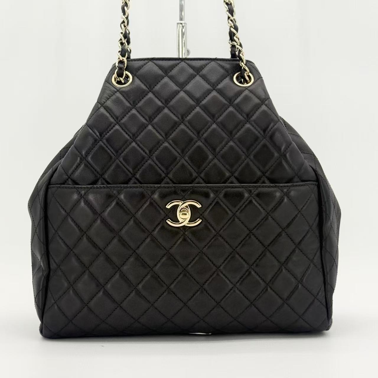 Quilted Lambskin Leather Drawstring Bucket Shoulder Bag