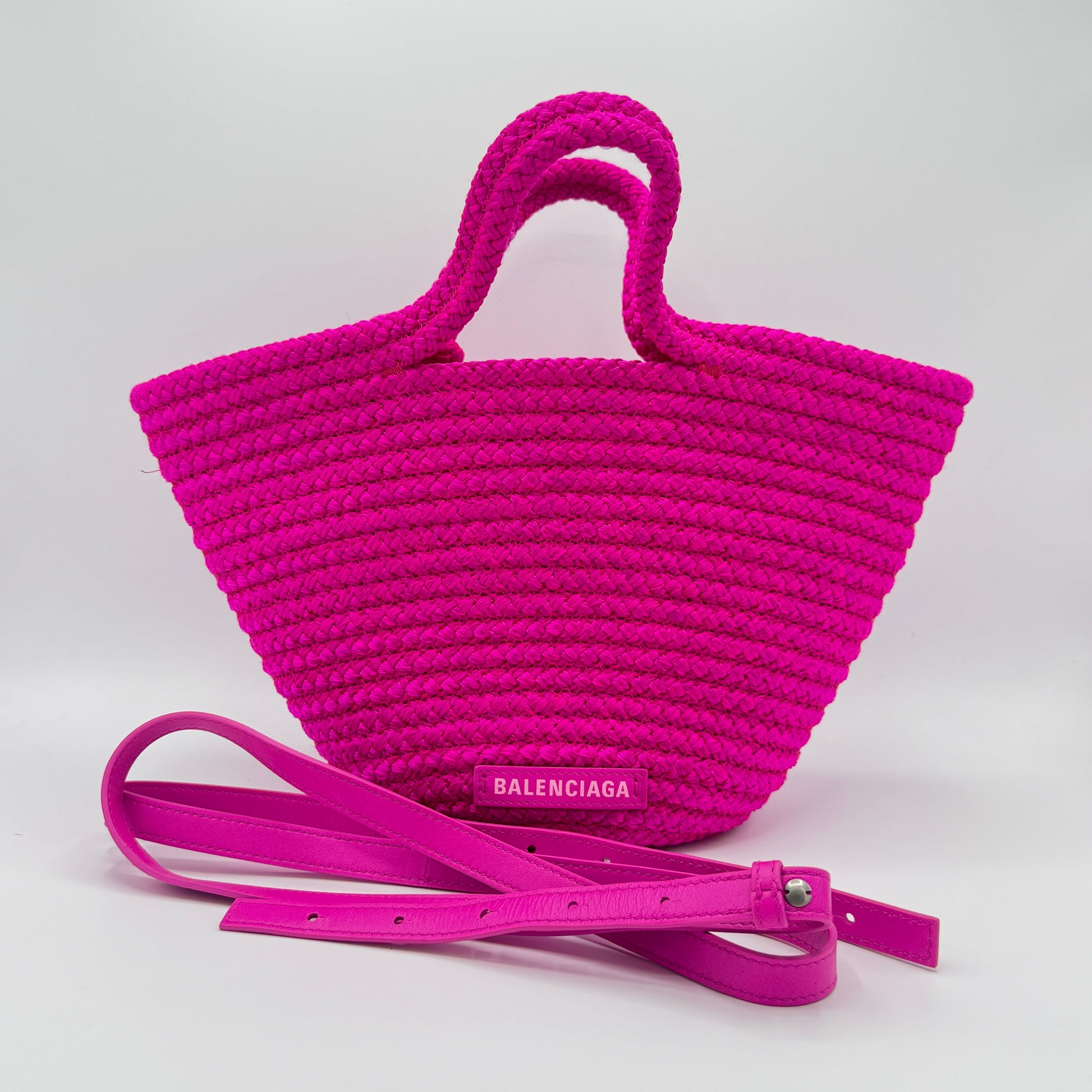Nylon Lambskin Woven Small Ibiza Basket With Strap Lipstick Pink