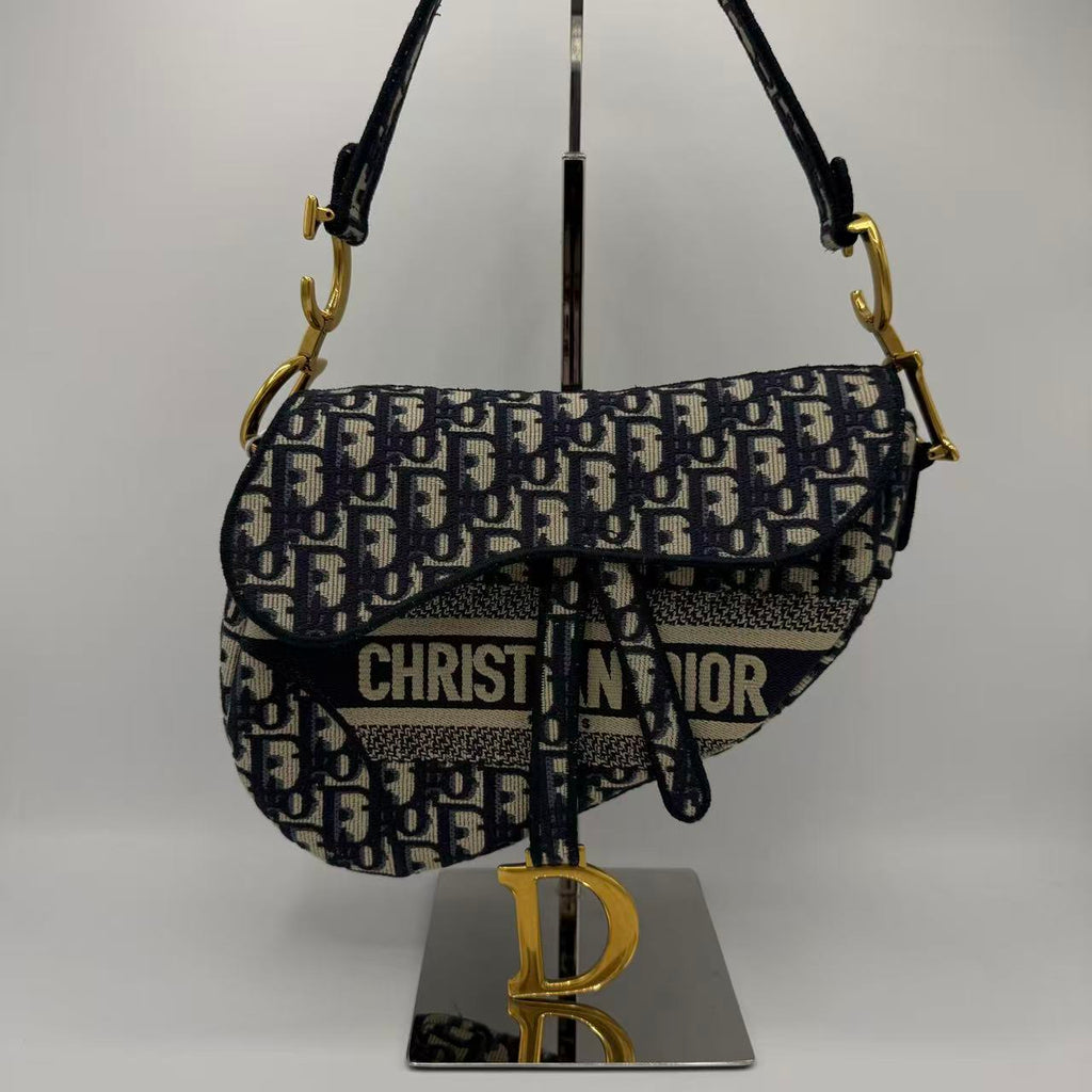 Saddle Handbag Logo Embroidered Oblique Velvet Medium