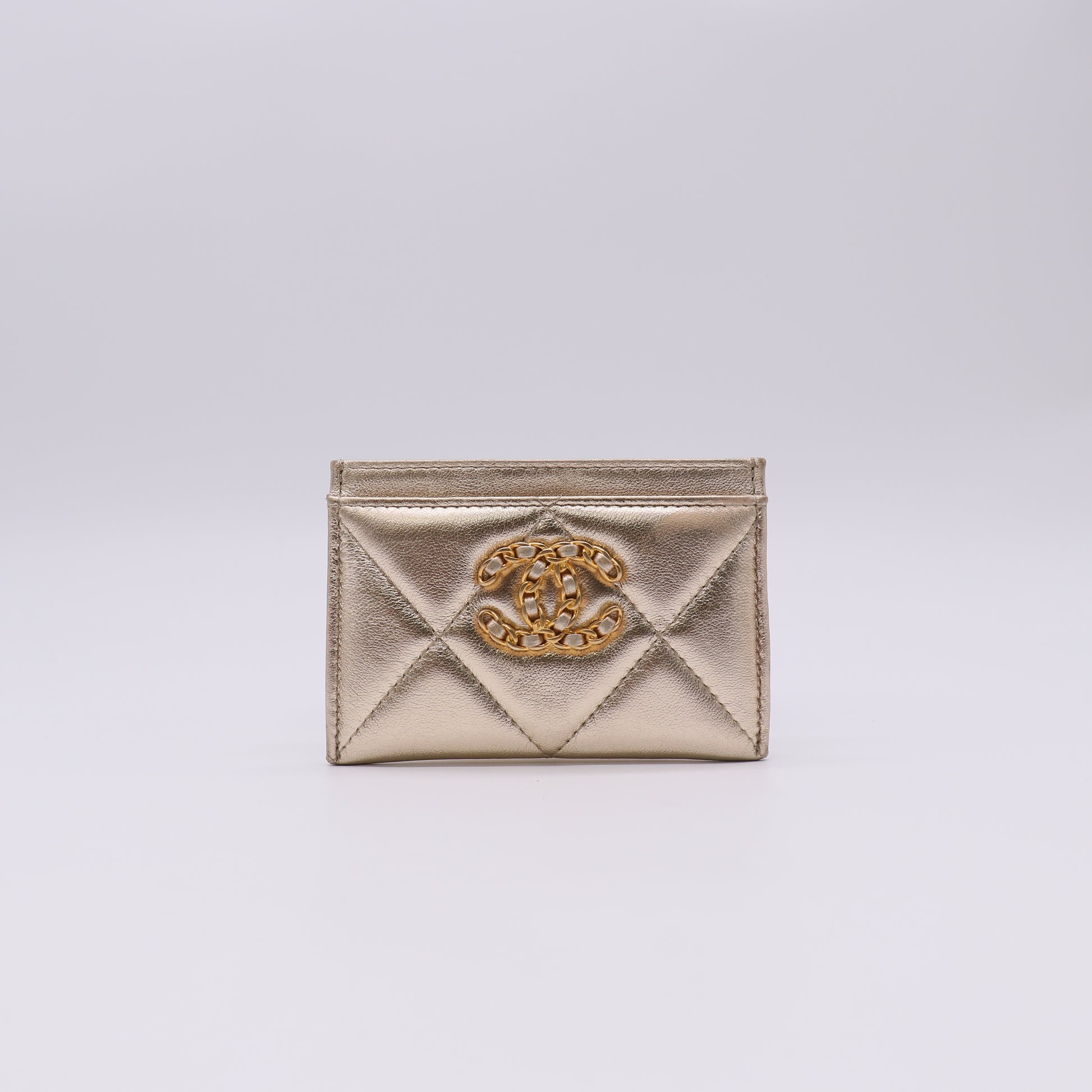 Chanel 19 Card Holder in Metallic Lambskin twins LDZ684